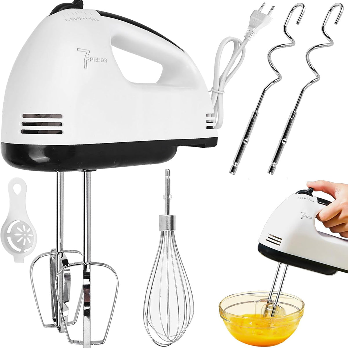 FilkMoss 180W Hand Mixer | 7 Speeds & 18,000 RPM for Baking