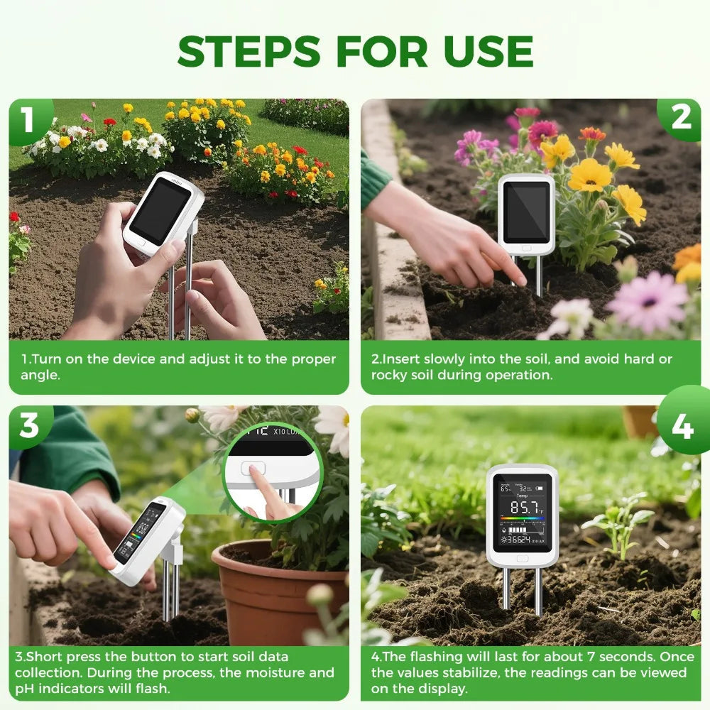 FizoMast 6-in-1 Digital Soil Meter with Rotatable HD Screen