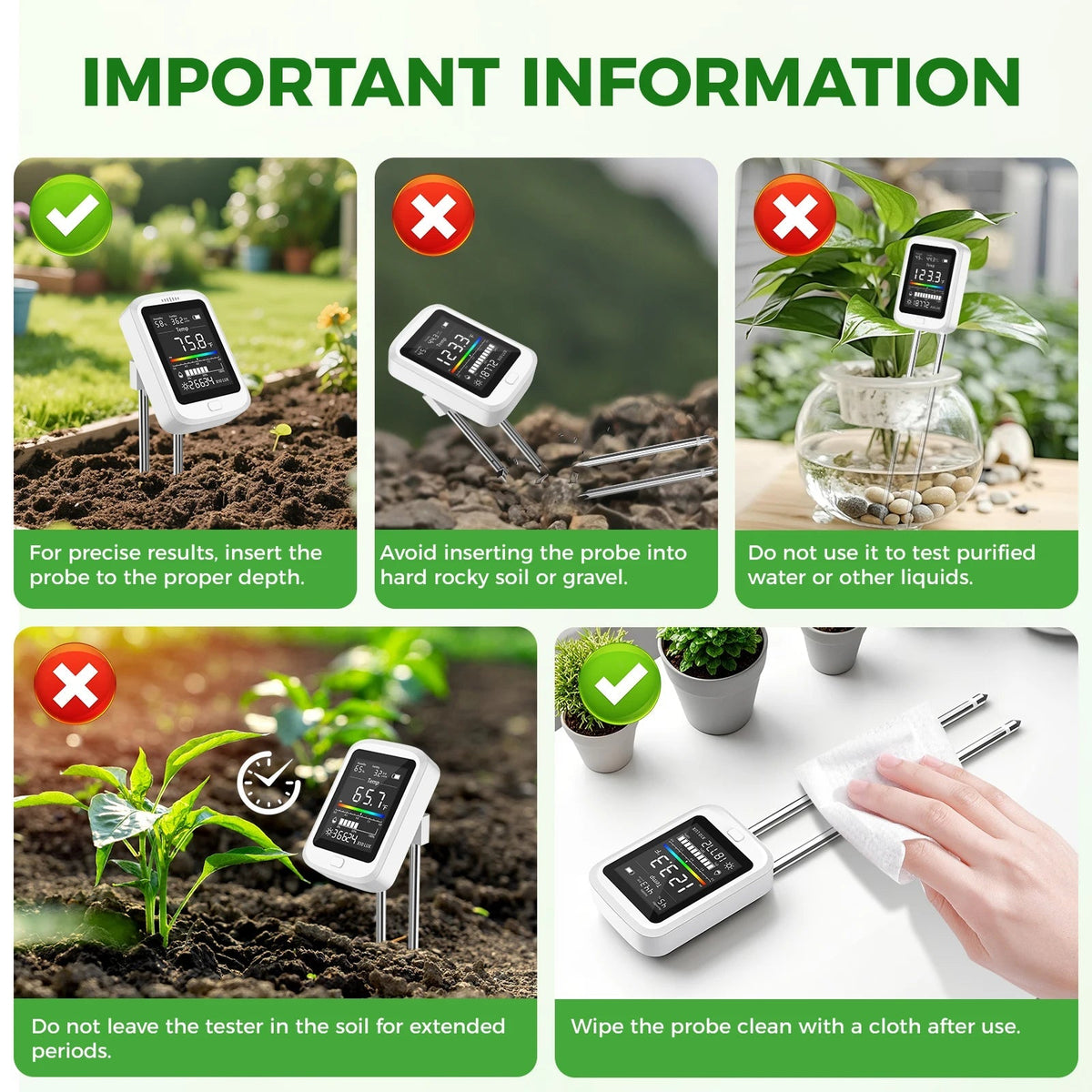 FizoMast 6-in-1 Digital Soil Meter with Rotatable HD Screen