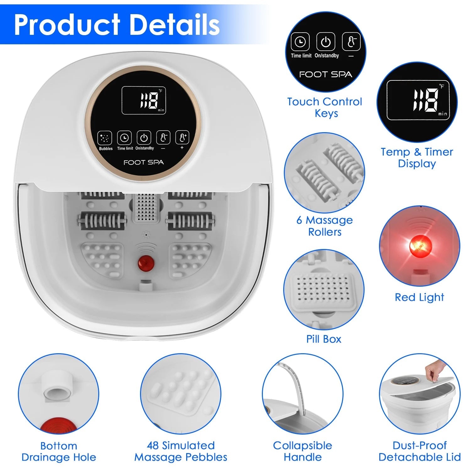 FotixBath Collapsible Heated Foot Spa with Bubble Massage and Remote
