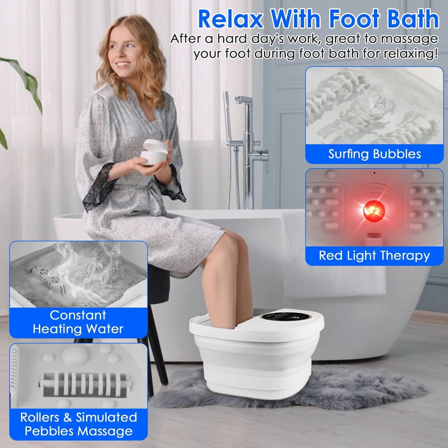 FotixBath Collapsible Heated Foot Spa with Bubble Massage and Remote