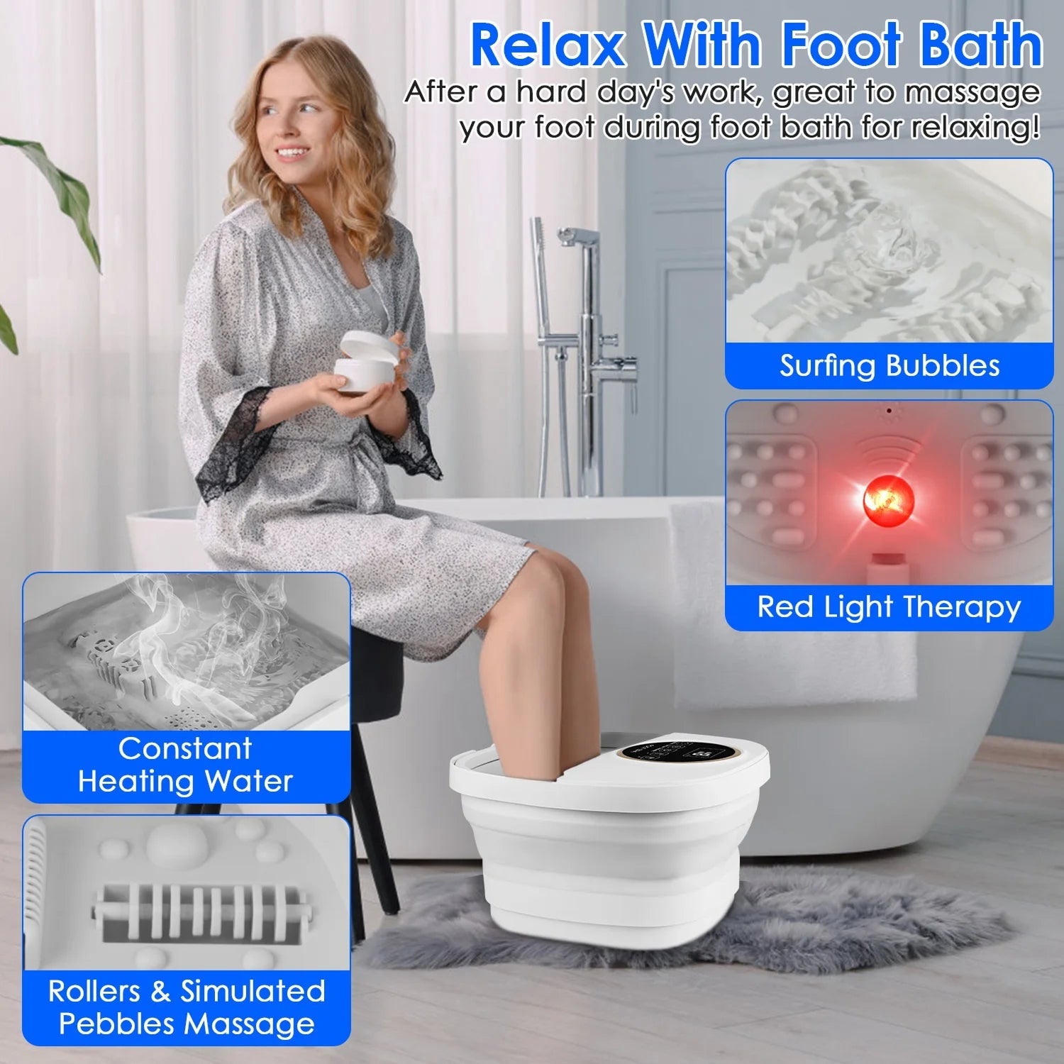 FotixBath Collapsible Heated Foot Spa with Bubble Massage and Remote
