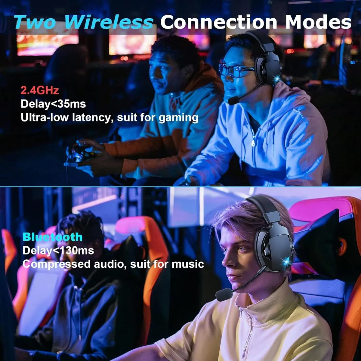 FreeLuxis Triple Mode Wireless Gaming Headset with 3D Surround Sound
