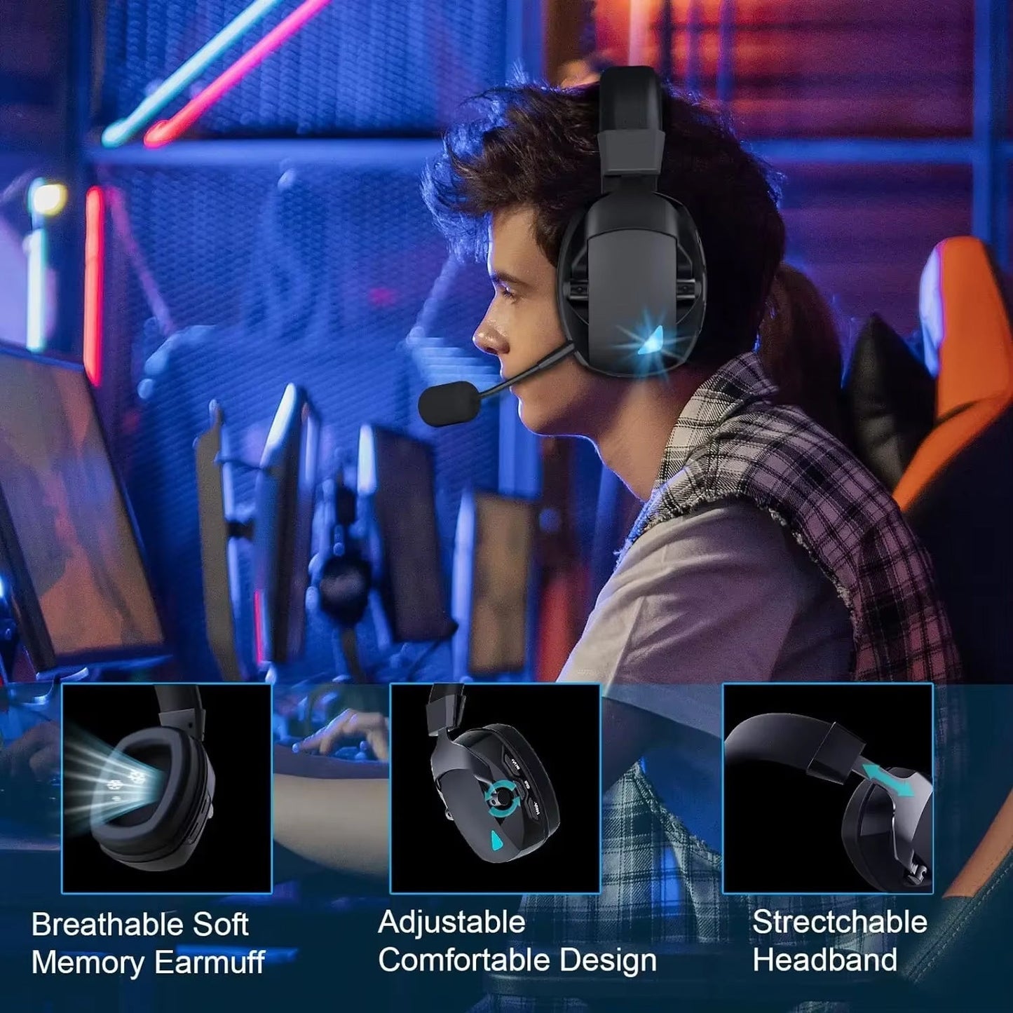 FreeLuxis Triple Mode Wireless Gaming Headset with 3D Surround Sound