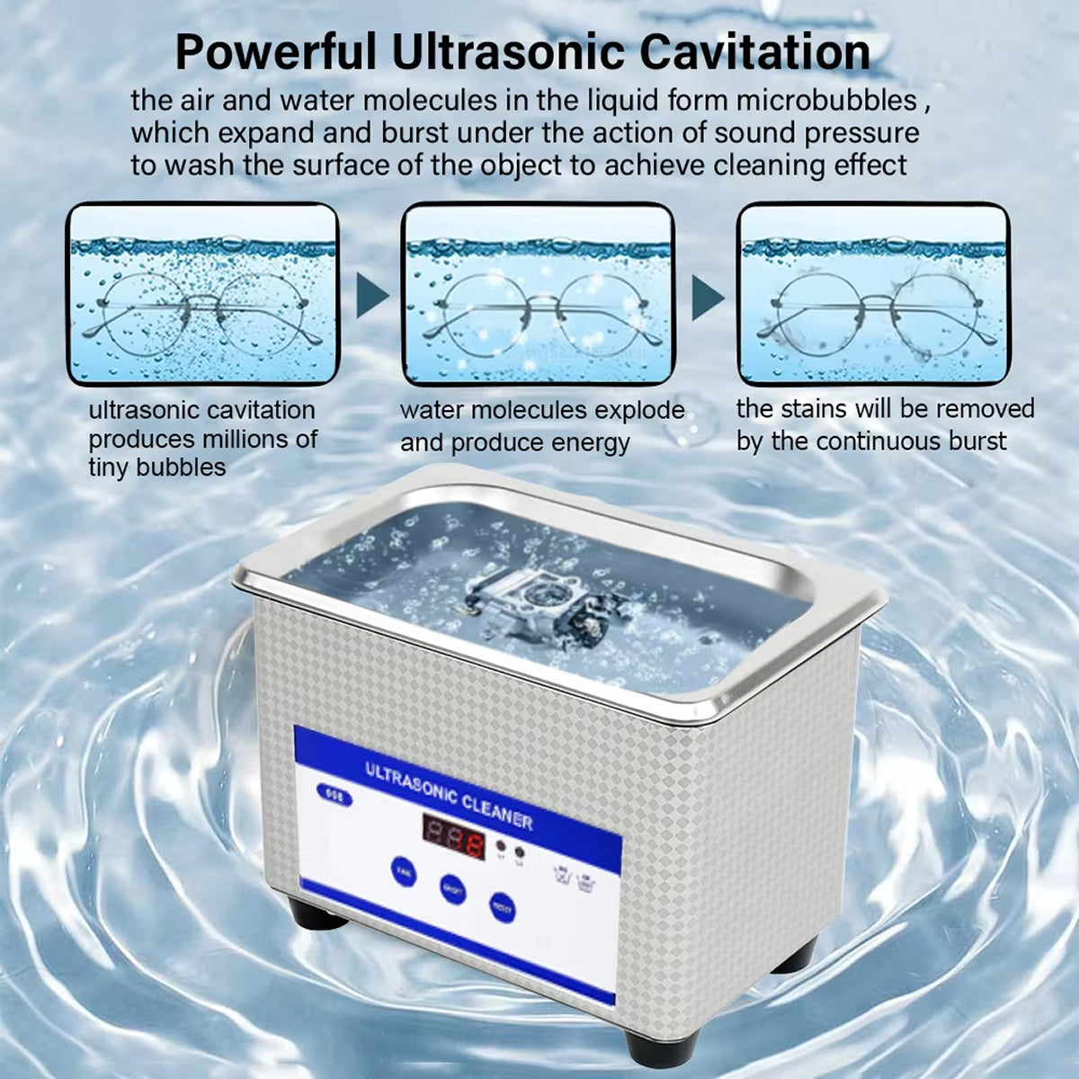 GlorVemi 40kHz Professional Ultrasonic Cleaner for Jewellery and Glasses