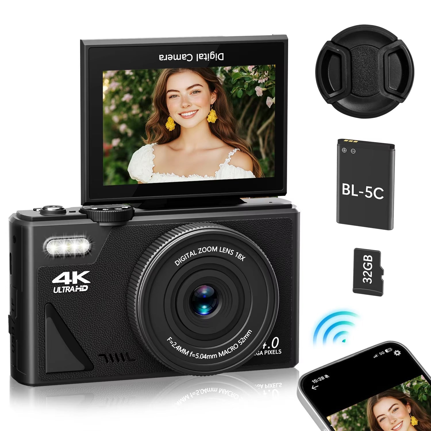 NotaImic 4K Vlogging Camera with WiFi & Flip Screen