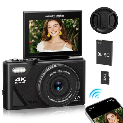 NotaImic 4K Vlogging Camera with WiFi & Flip Screen