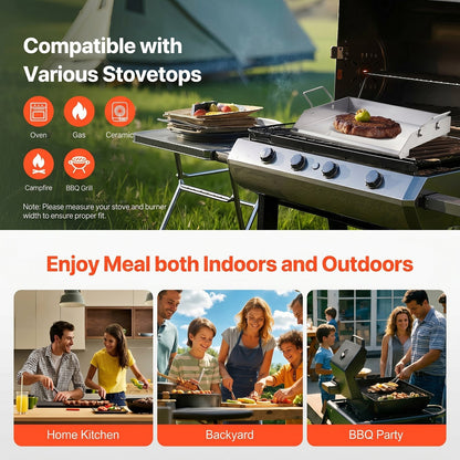GrimiLavi Flat Top Griddle 270 Sq In Stainless Steel Anti-Warping Grill Topper