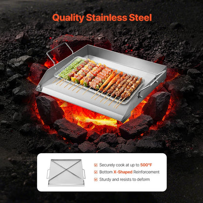 GrimiLavi Flat Top Griddle 270 Sq In Stainless Steel Anti-Warping Grill Topper