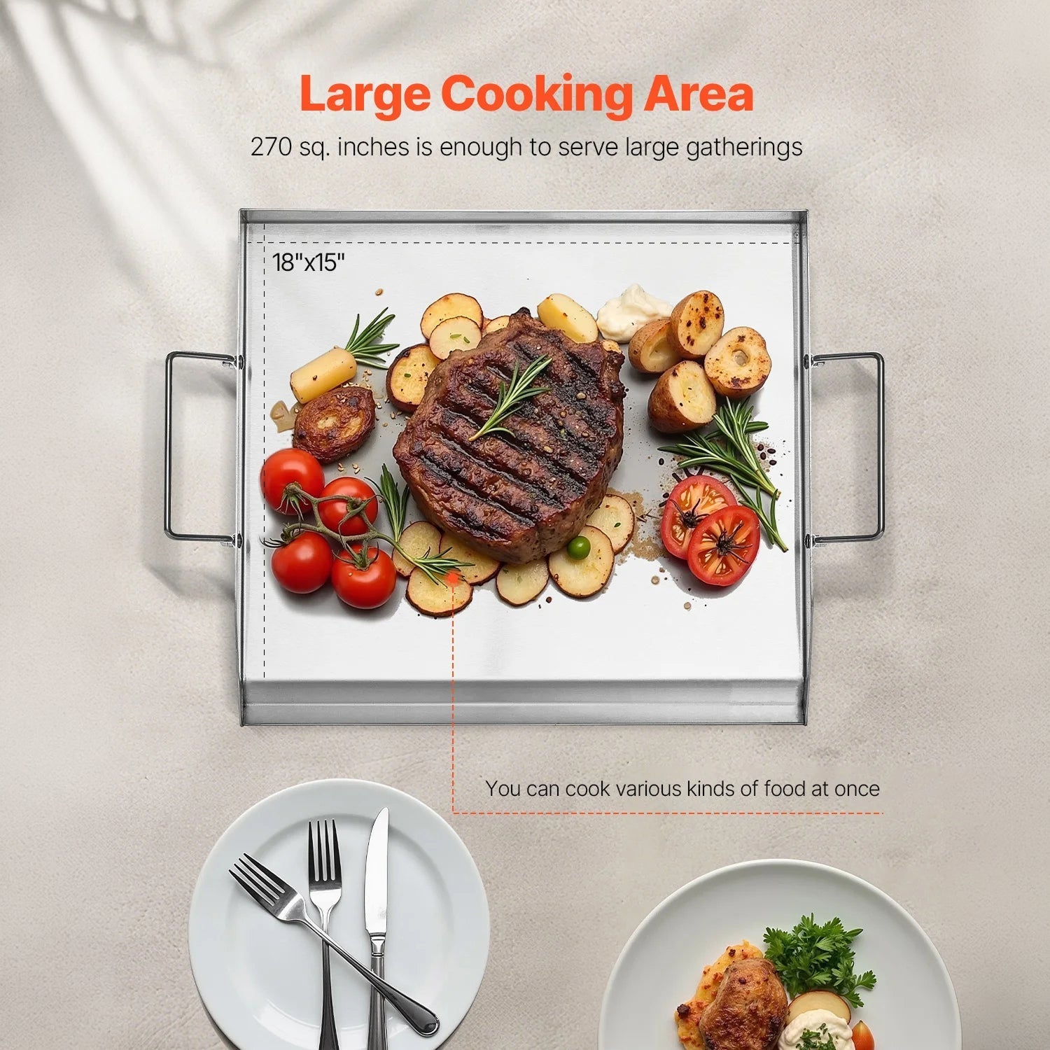 GrimiLavi Flat Top Griddle 270 Sq In Stainless Steel Anti-Warping Grill Topper