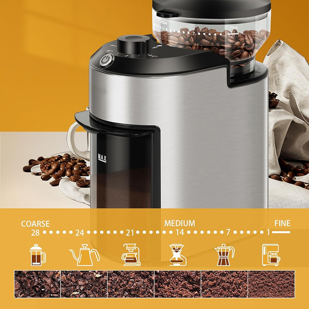 GrixFeni Precision Burr Coffee Grinder – 28 Settings & Anti-Static
