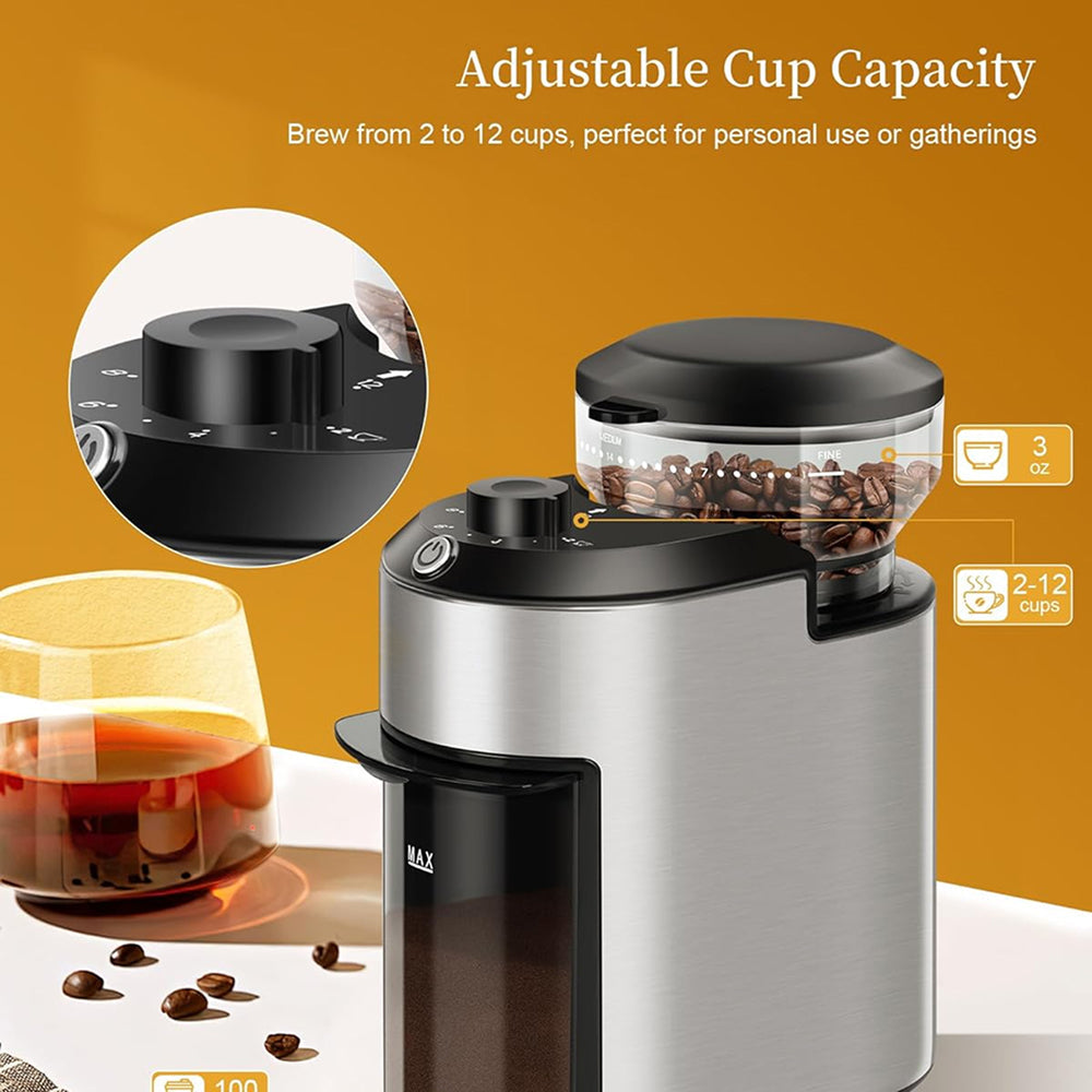 GrixFeni Precision Burr Coffee Grinder – 28 Settings & Anti-Static