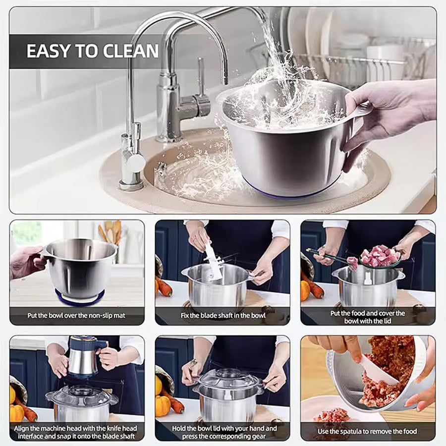 GrixMici Electric Meat Grinder – 2500W Peak Power, Stainless Steel Blades & 3 Grinding Plates