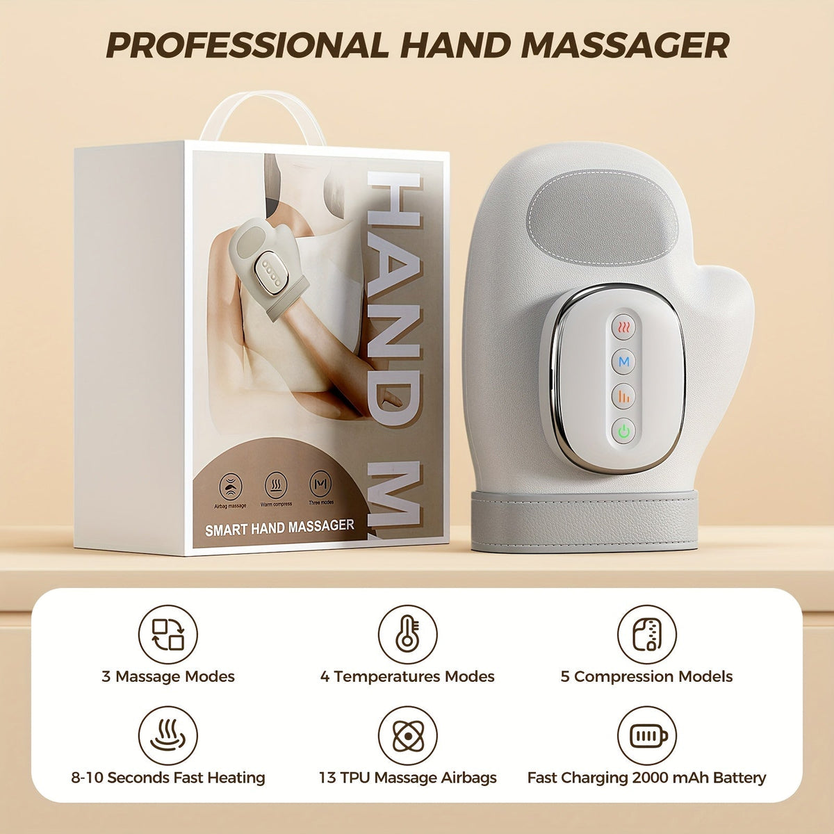 HanLisso Cordless Hand Massager with Heat and Compression