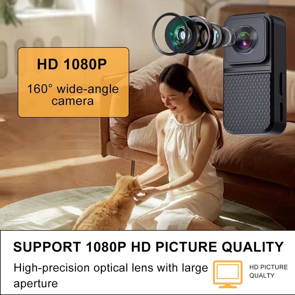 KITTITREK 1080P HD Pet Camera with 160° Wide-Angle Lens