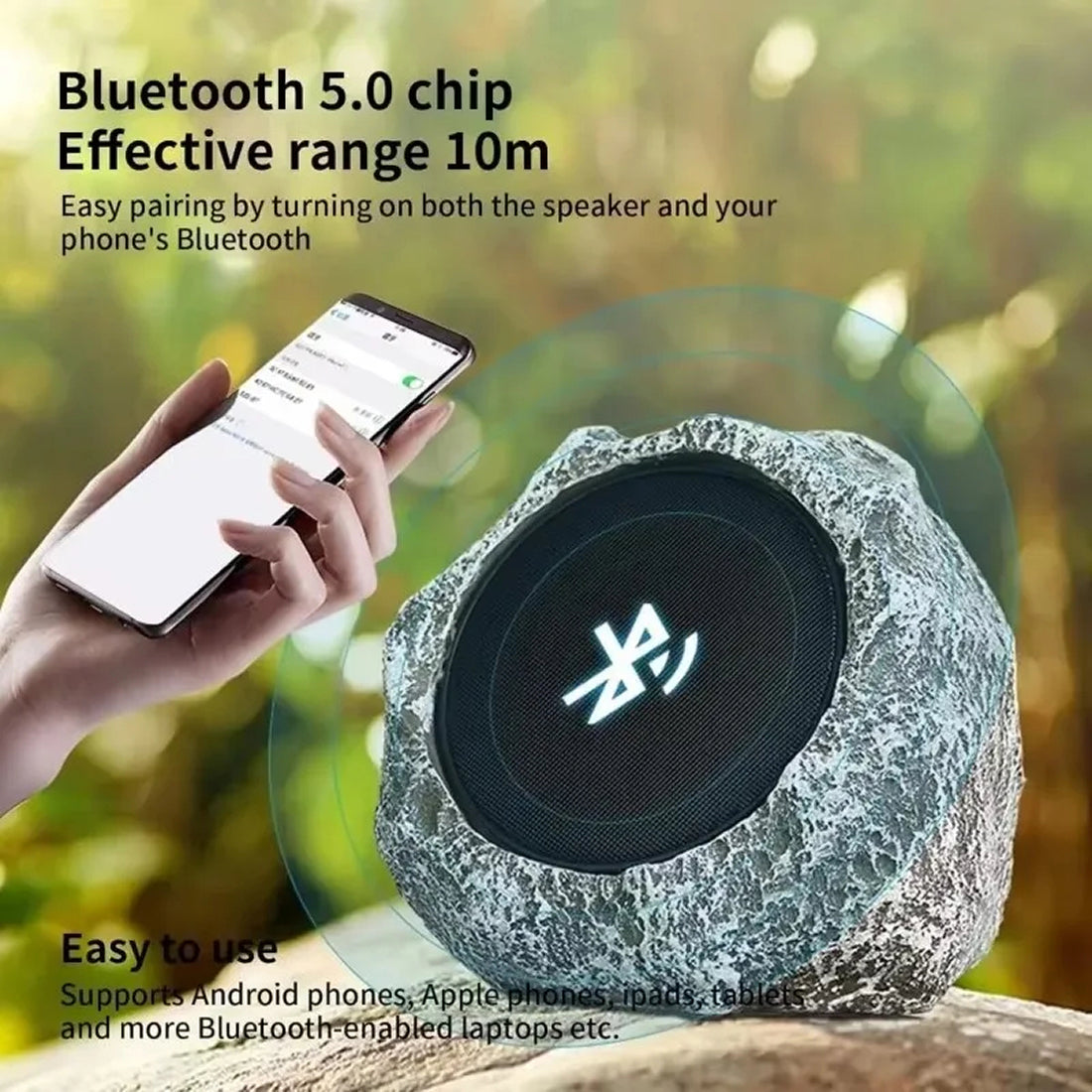 LarnClis Waterproof Rock Garden Speaker with Solar Charging