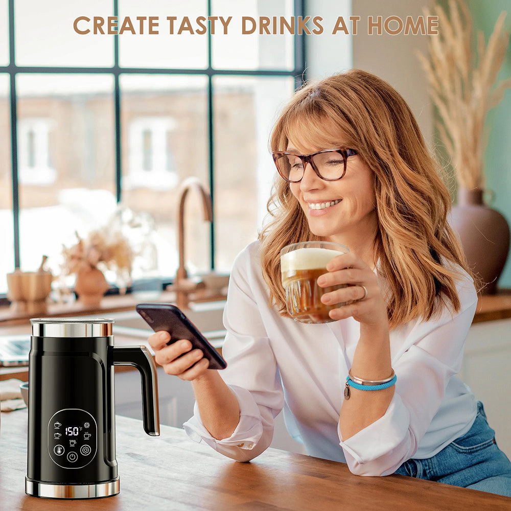 LicoBash Milk Frother with LED Display and 5 Drink Modes