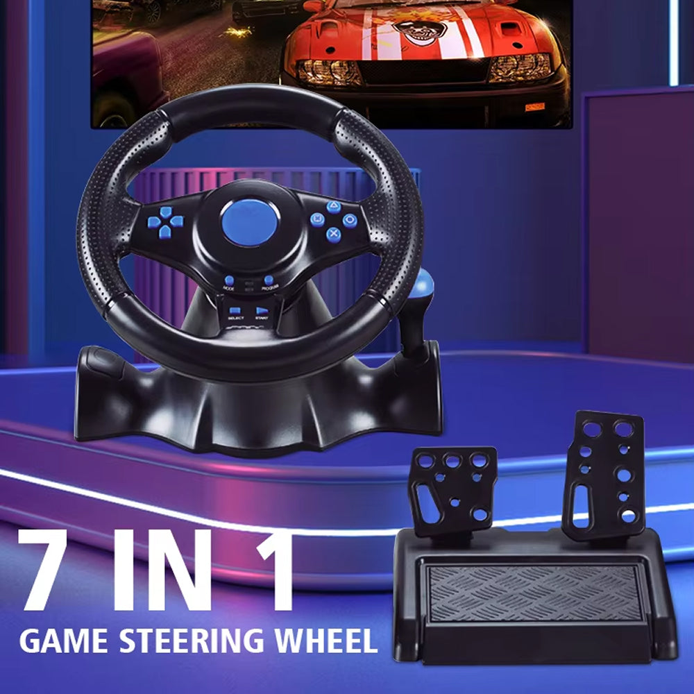 LiroSpio 7-in-1 Universal Gaming Steering Wheel with Linear Pedals