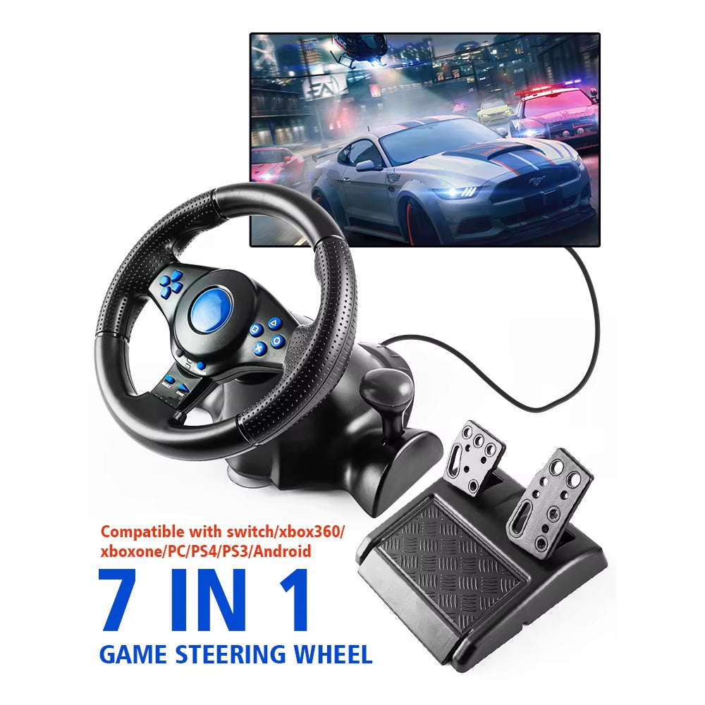 LiroSpio 7-in-1 Universal Gaming Steering Wheel with Linear Pedals