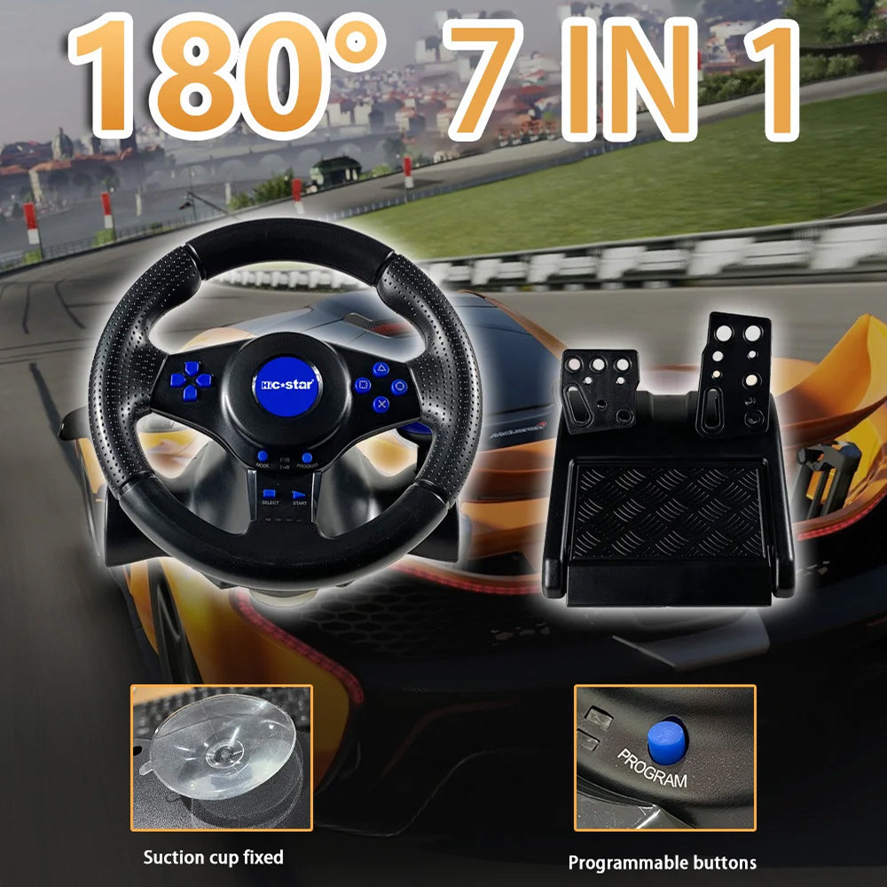 LiroSpio 7-in-1 Universal Gaming Steering Wheel with Linear Pedals