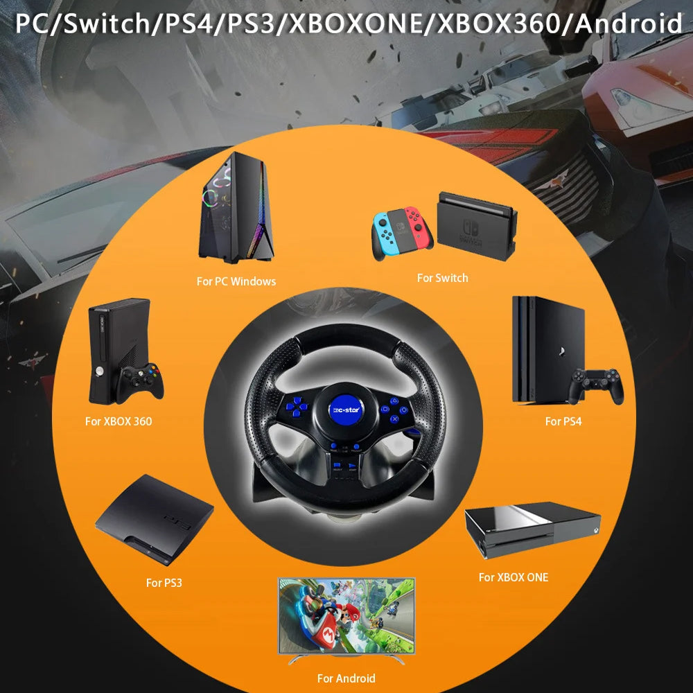 LiroSpio 7-in-1 Universal Gaming Steering Wheel with Linear Pedals