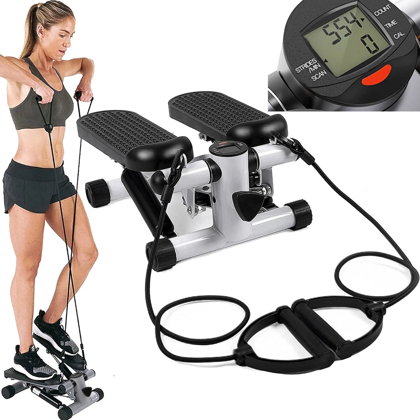 LitePreti Mini Stepper with Resistance Bands and LCD Monitor