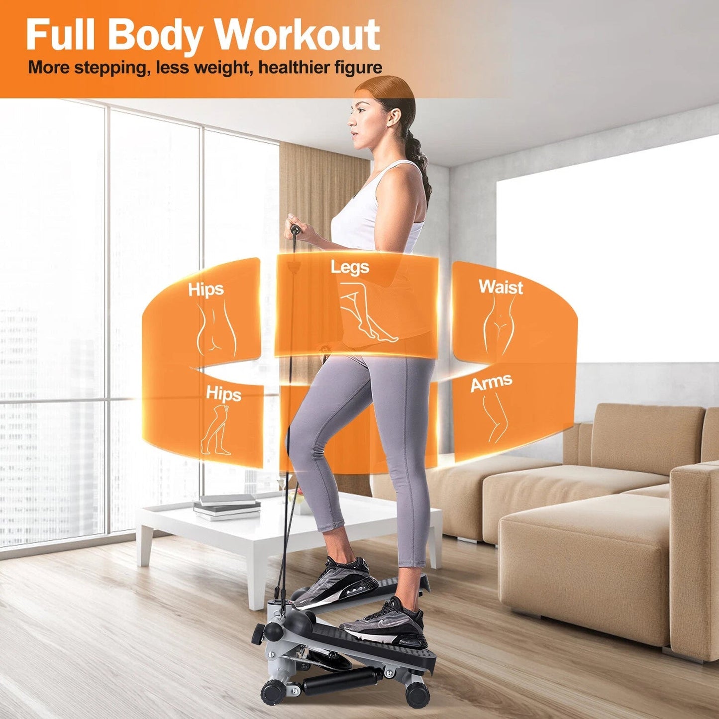 LitePreti Mini Stepper with Resistance Bands and LCD Monitor