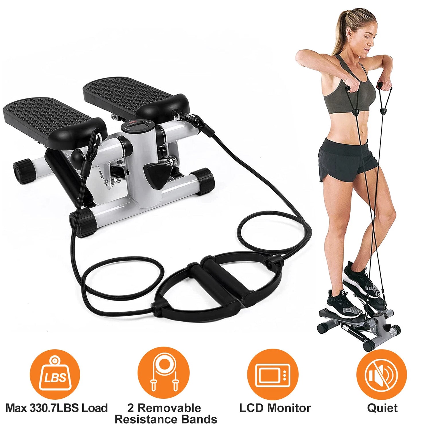 LitePreti Mini Stepper with Resistance Bands and LCD Monitor