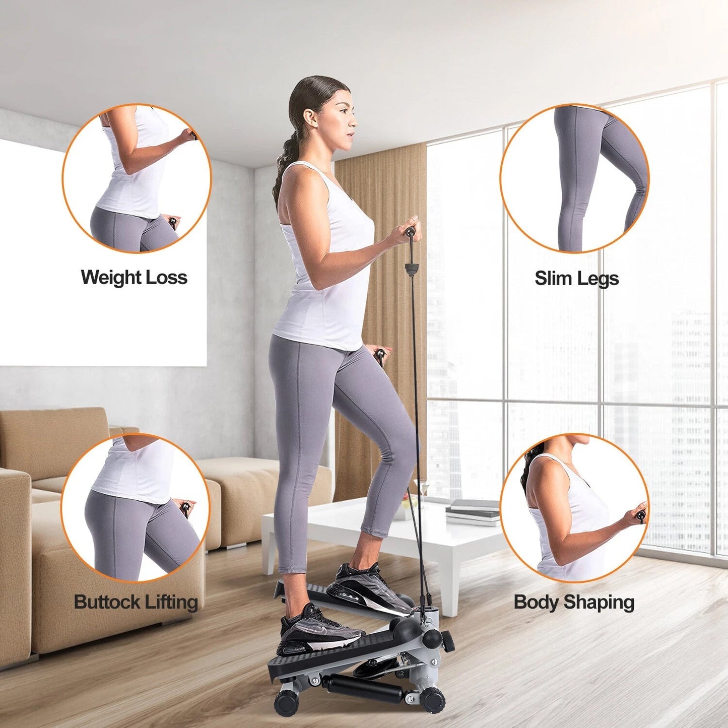 LitePreti Mini Stepper with Resistance Bands and LCD Monitor