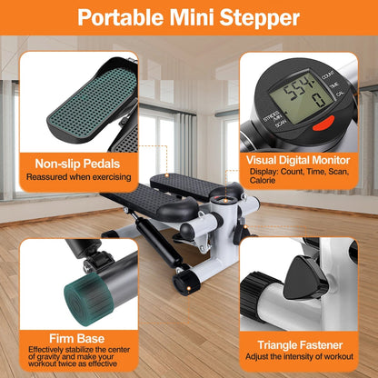 LitePreti Mini Stepper with Resistance Bands and LCD Monitor