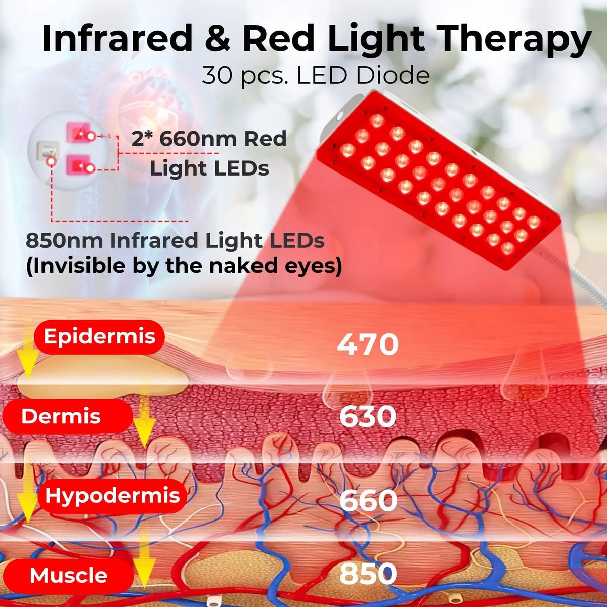 Lumorayvi Red Light Therapy Lamp with Stand Dual Wavelength Deep Tissue Relief