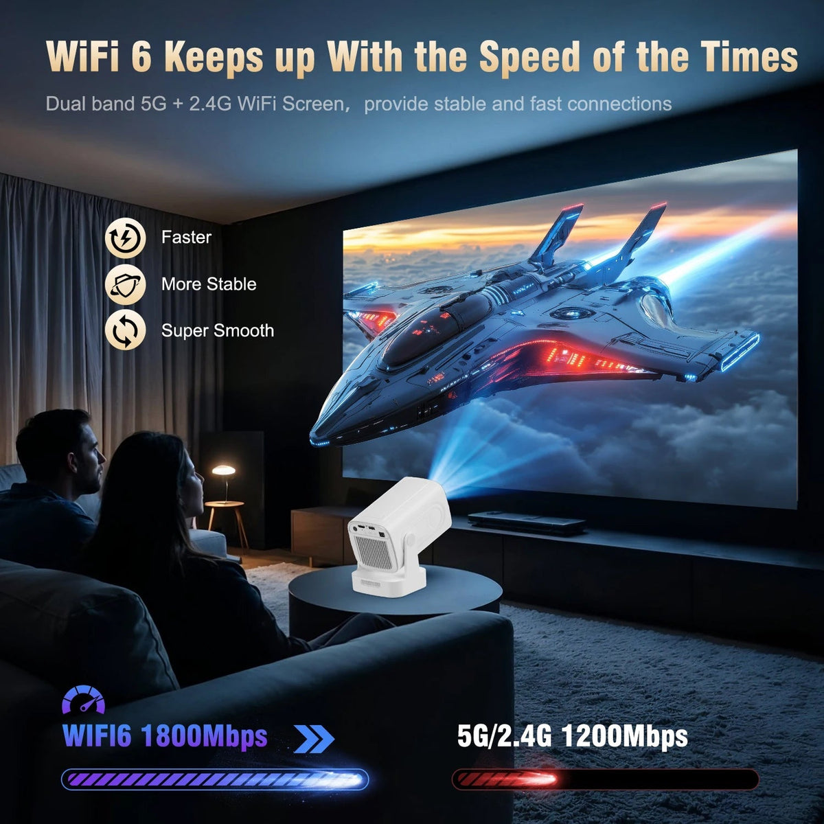 LuxovBeam Portable Outdoor Projector WiFi 6 Android 11