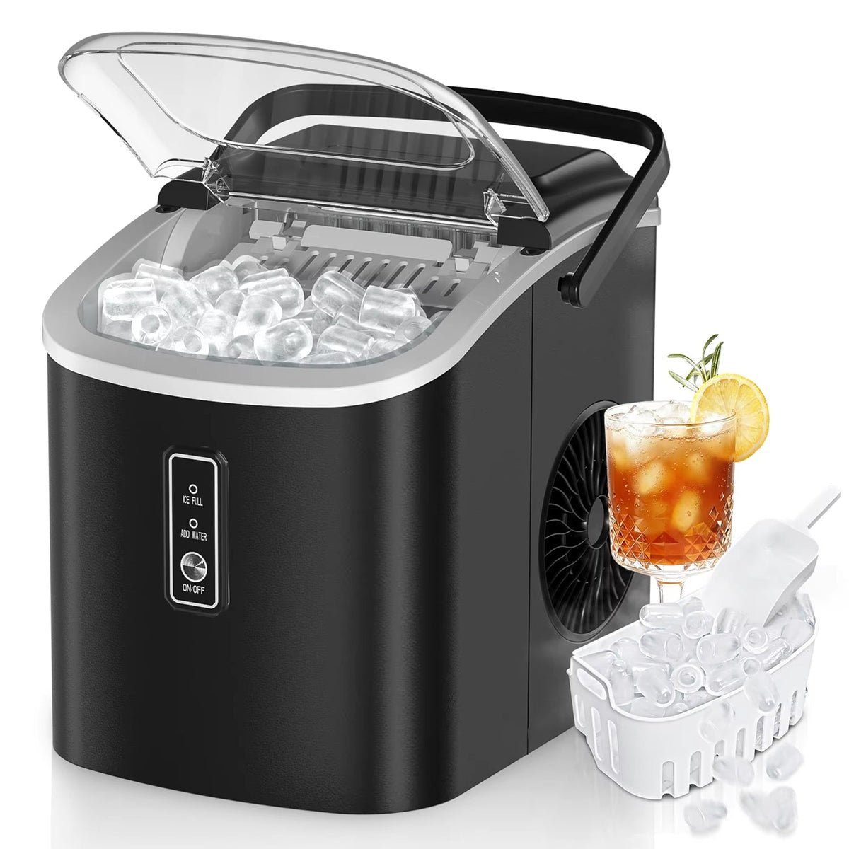 MakixIce Countertop Ice Maker – 26lbs Daily Yield, 6-Min Fast Ice Machine with Self-Cleaning