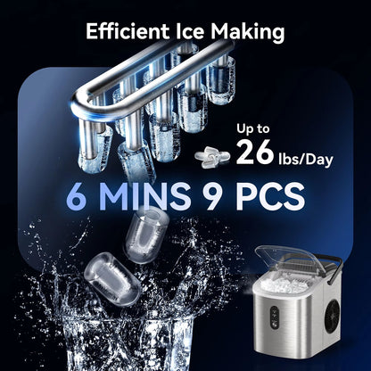MakixIce Countertop Ice Maker – 26lbs Daily Yield, 6-Min Fast Ice Machine with Self-Cleaning