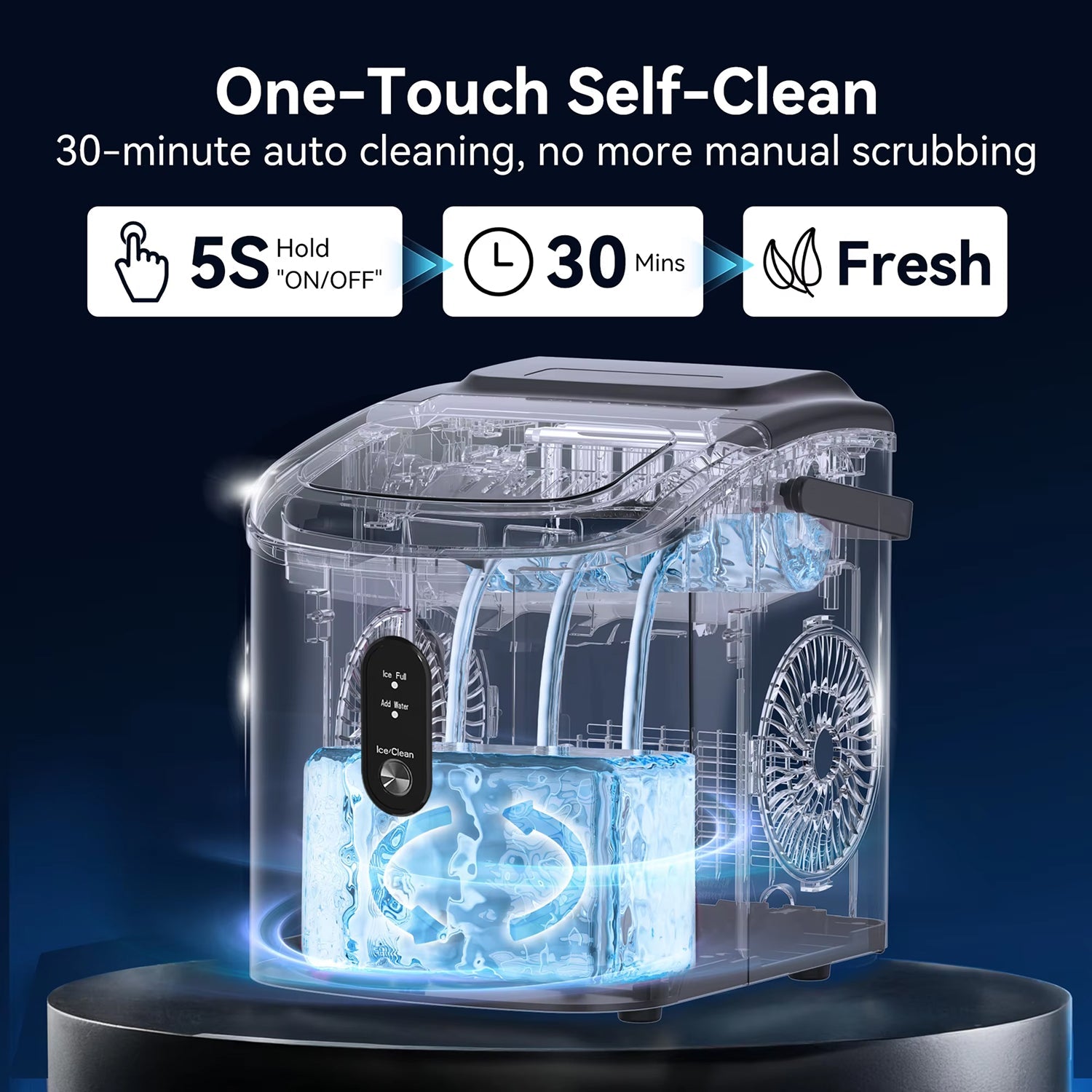 MakixIce Countertop Ice Maker – 26lbs Daily Yield, 6-Min Fast Ice Machine with Self-Cleaning