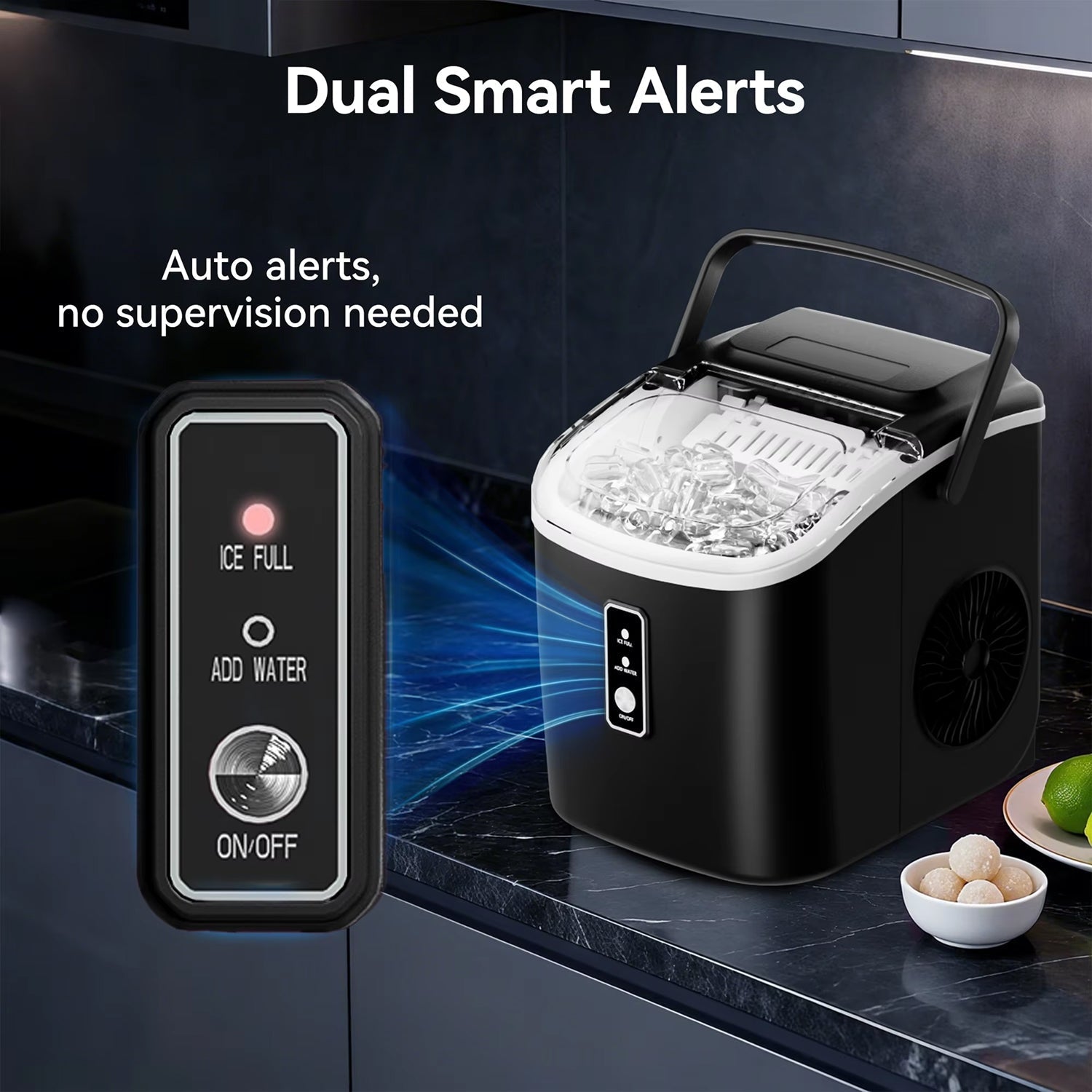 MakixIce Countertop Ice Maker – 26lbs Daily Yield, 6-Min Fast Ice Machine with Self-Cleaning