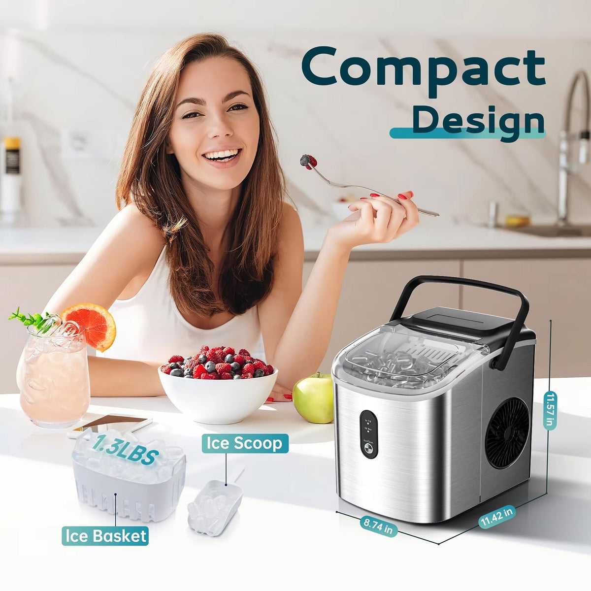 MakixIce Countertop Ice Maker – 26lbs Daily Yield, 6-Min Fast Ice Machine with Self-Cleaning