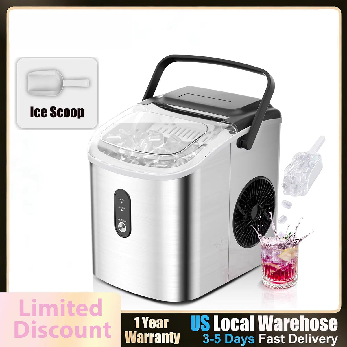 MakixIce Countertop Ice Maker – 26lbs Daily Yield, 6-Min Fast Ice Machine with Self-Cleaning