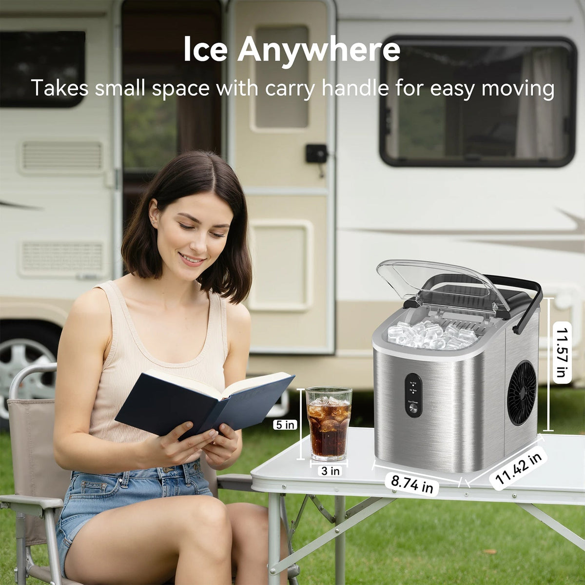 MakixIce Countertop Ice Maker – 26lbs Daily Yield, 6-Min Fast Ice Machine with Self-Cleaning