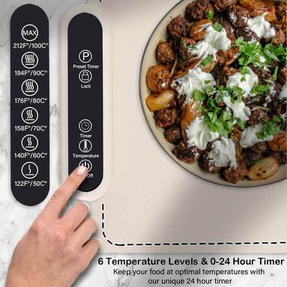 MealCobi Electric Food Warmer Mat with 6 Temp Settings & 24H Timer