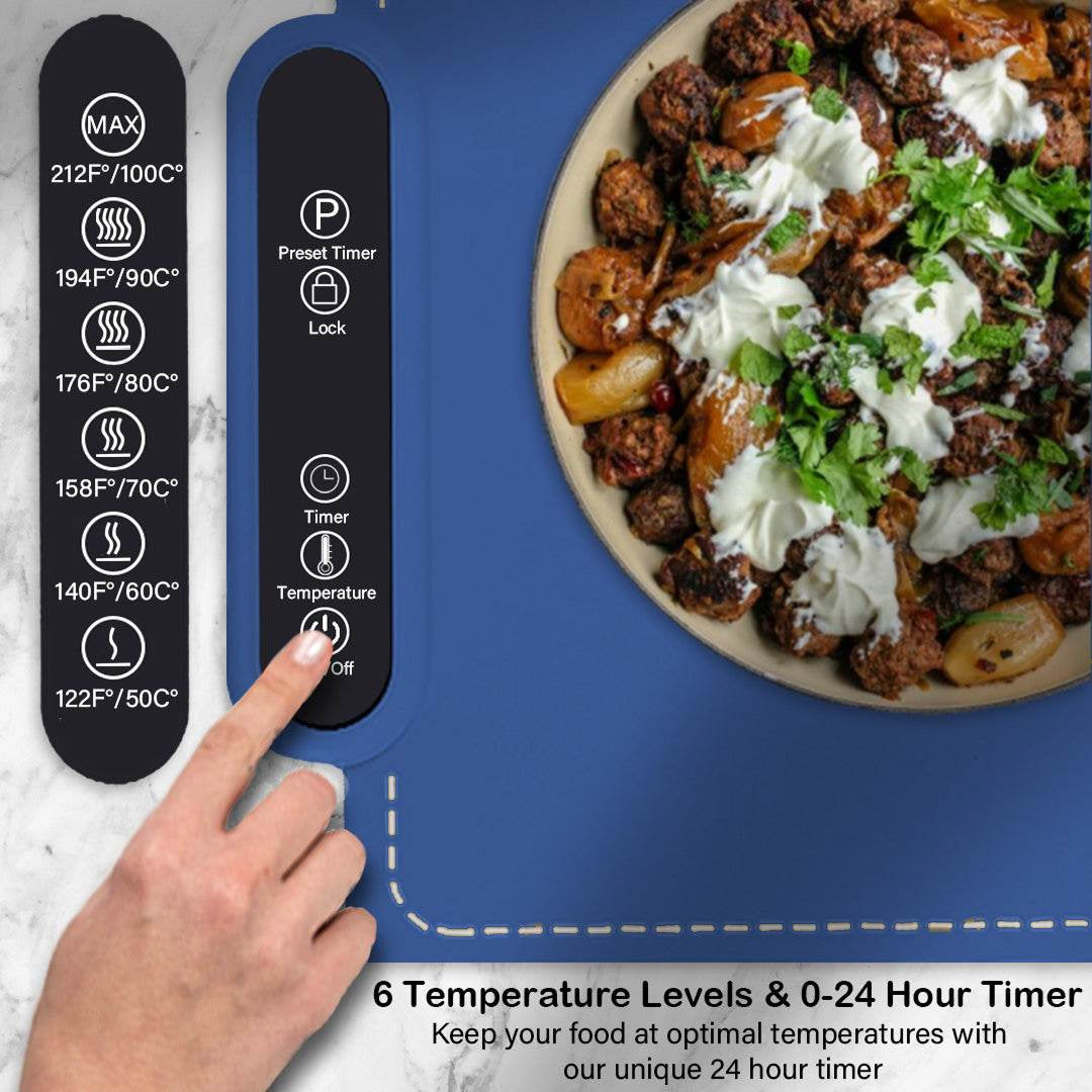 MealCobi Electric Food Warmer Mat with 6 Temp Settings & 24H Timer