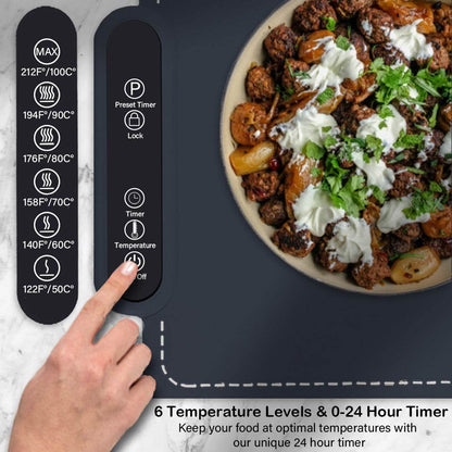 MealCobi Electric Food Warmer Mat with 6 Temp Settings & 24H Timer