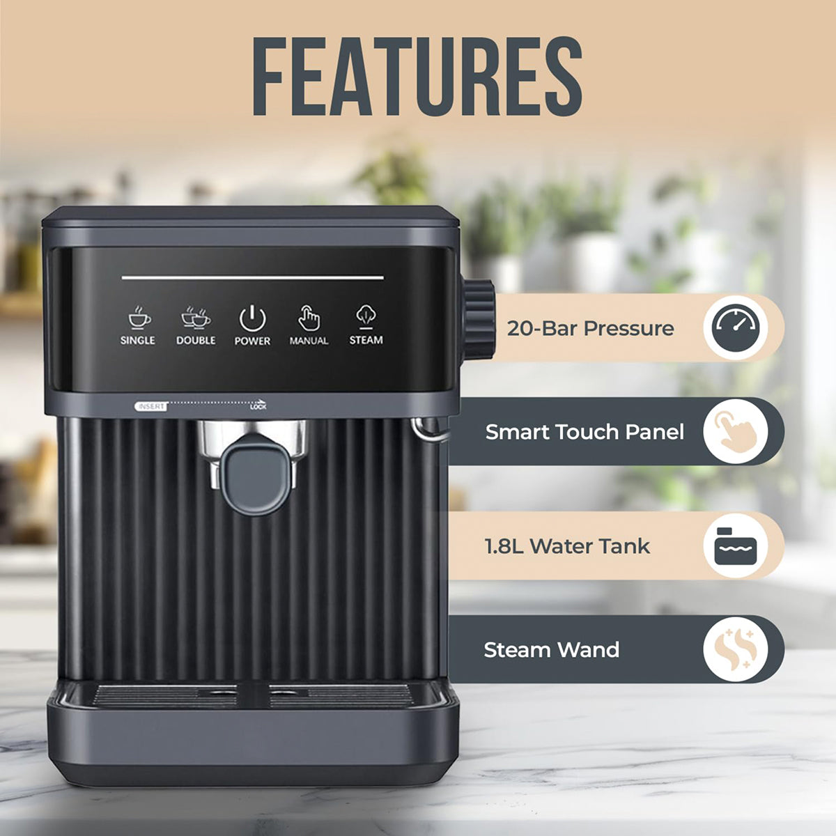 MelaZost 20-Bar Espresso Machine with Steam Wand