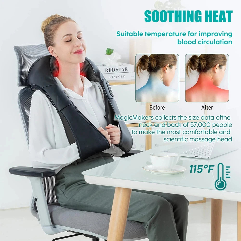 NekiMaxiv Deep Tissue Shiatsu Neck and Shoulder Massager with Heat