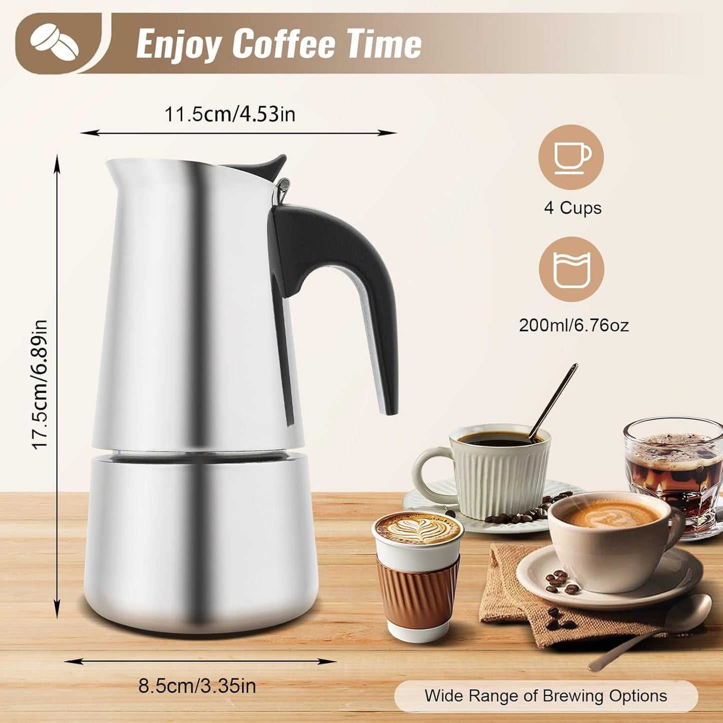 PeviComak Electric Coffee Percolator – 304 Stainless Steel with 5-Gear Temperature Control