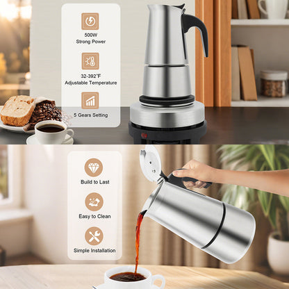 PeviComak Electric Coffee Percolator – 304 Stainless Steel with 5-Gear Temperature Control