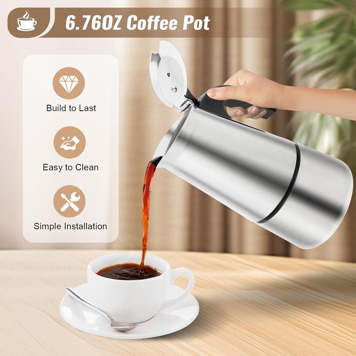 PeviComak Electric Coffee Percolator – 304 Stainless Steel with 5-Gear Temperature Control