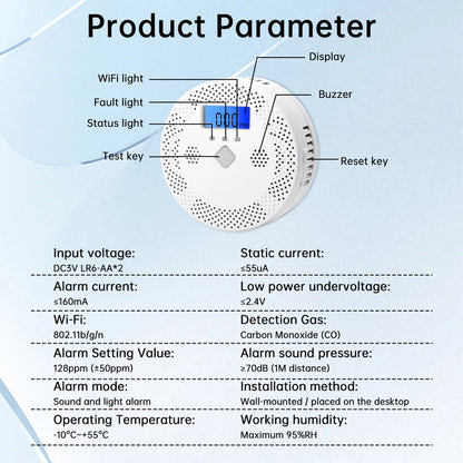 PralliRes Smart WiFi Carbon Monoxide Alarm with Tuya App