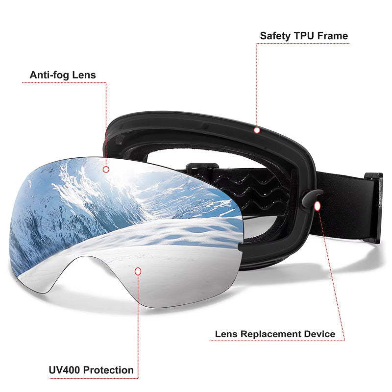 RosGlaco Frameless Panoramic Anti-Fog Ski Goggles
