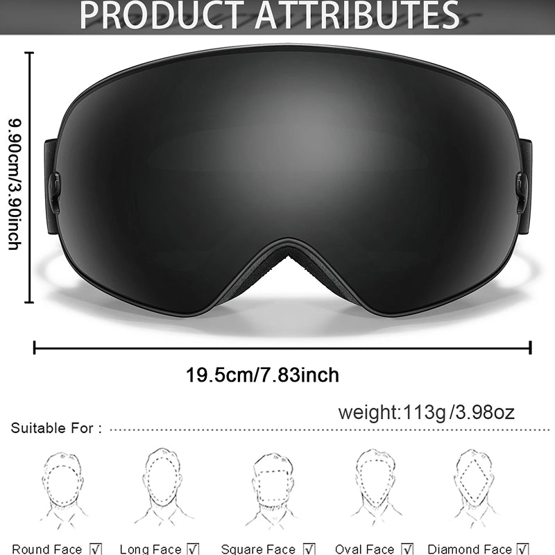 RosGlaco Frameless Panoramic Anti-Fog Ski Goggles